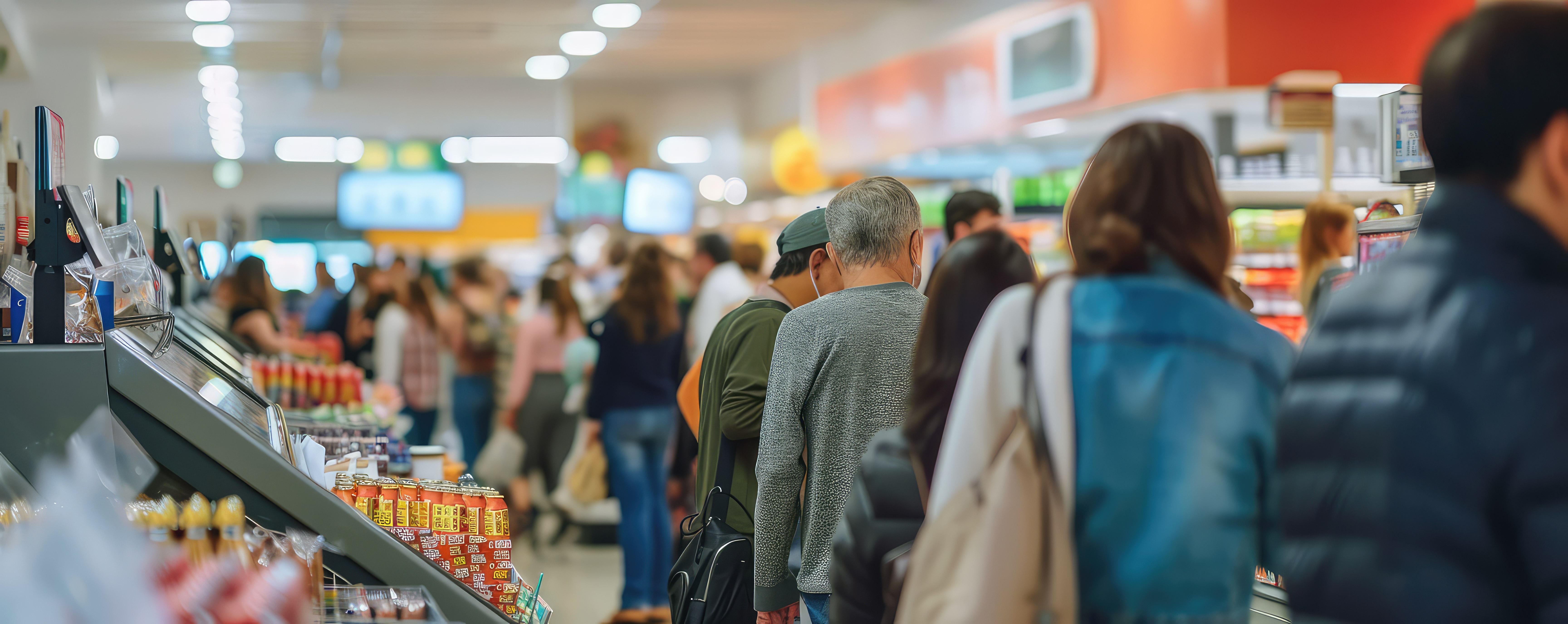 Clientes na fila do supermercado