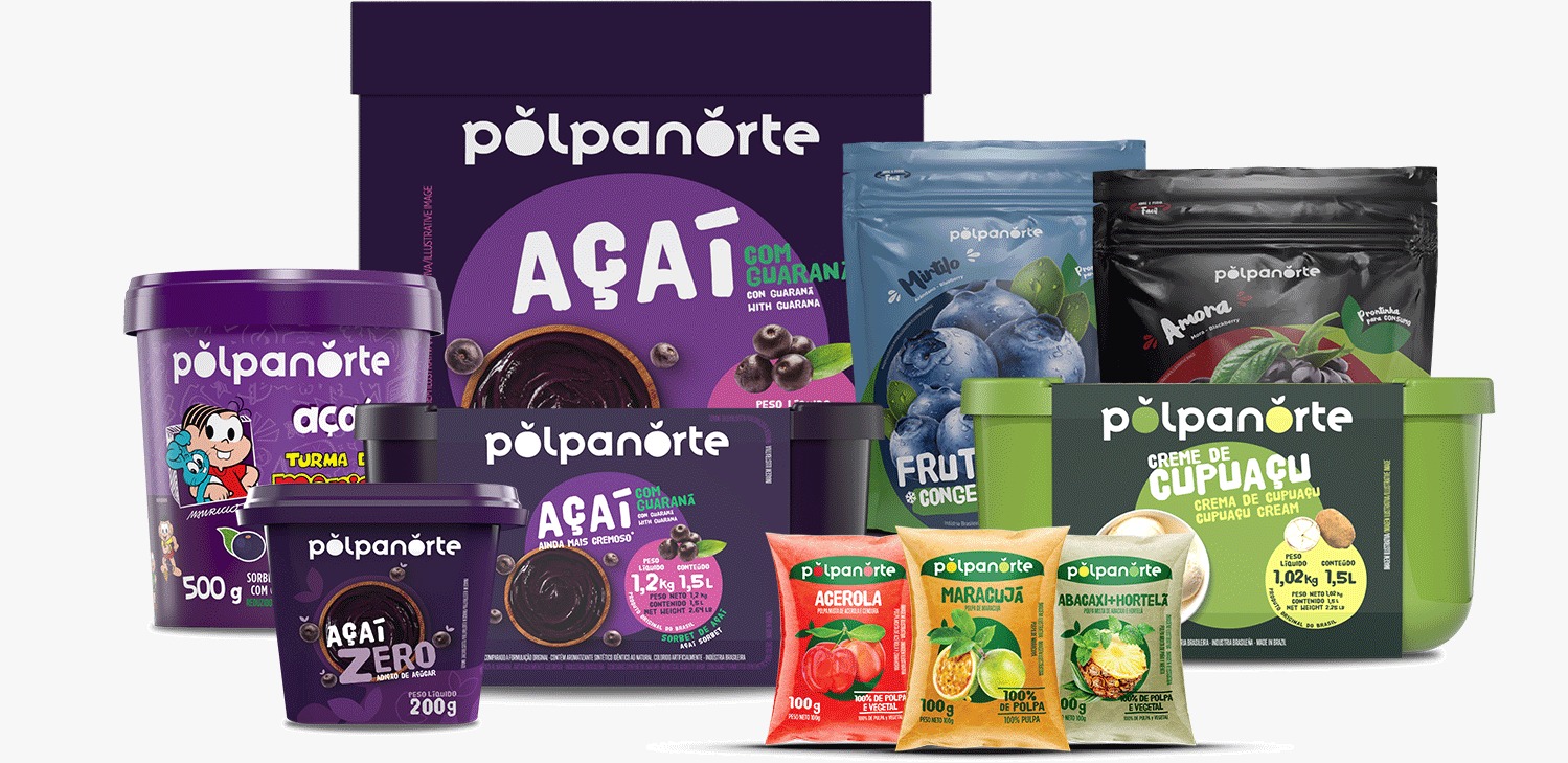 Várias embalagens de produtos da Polpanorte reunidos
