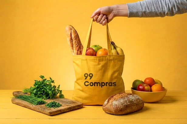 Sacola de compras com a logo da 99Compras
