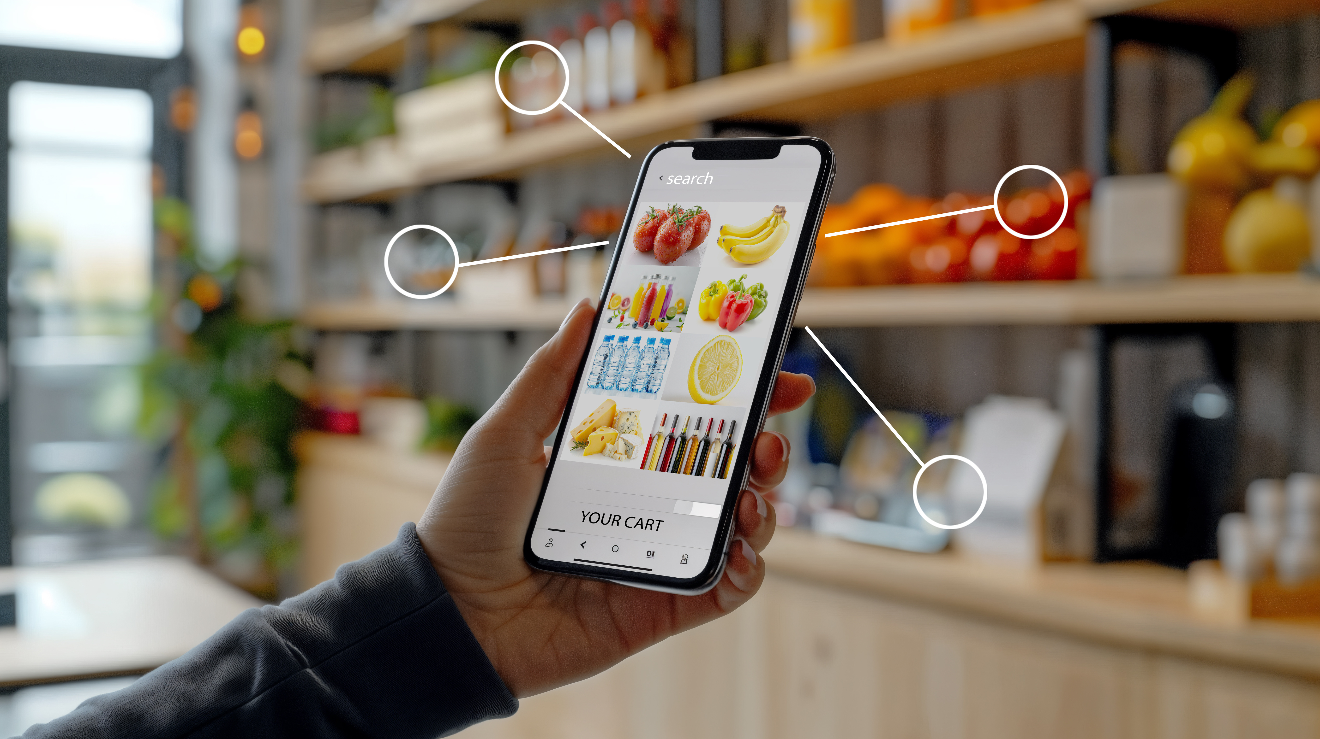 uma pessoa segundo um celular e fazendo comprar por um aplicativo