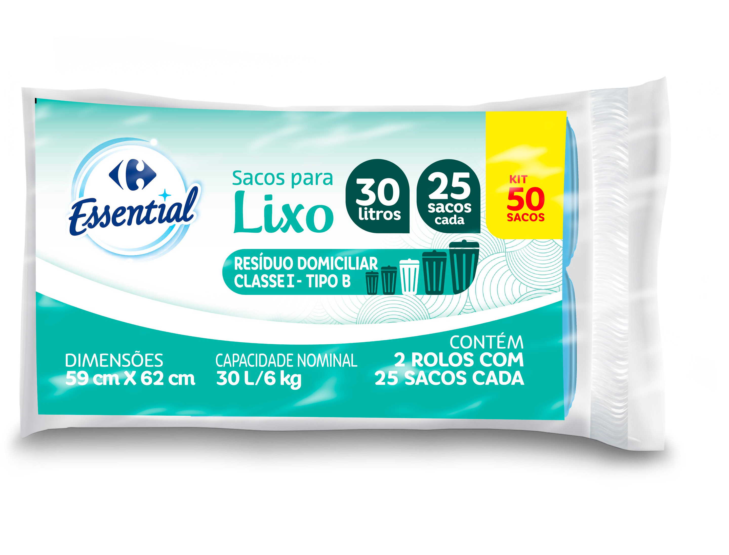 Saco para lixo de marca exclusiva do Carrefour, produzido pela Embalixo