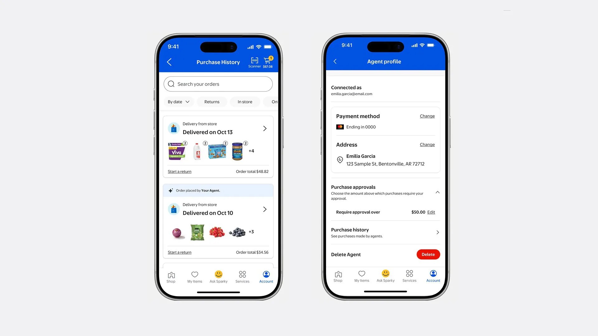 Dois celulares utilizando o aplicativo Walmart agent gateway