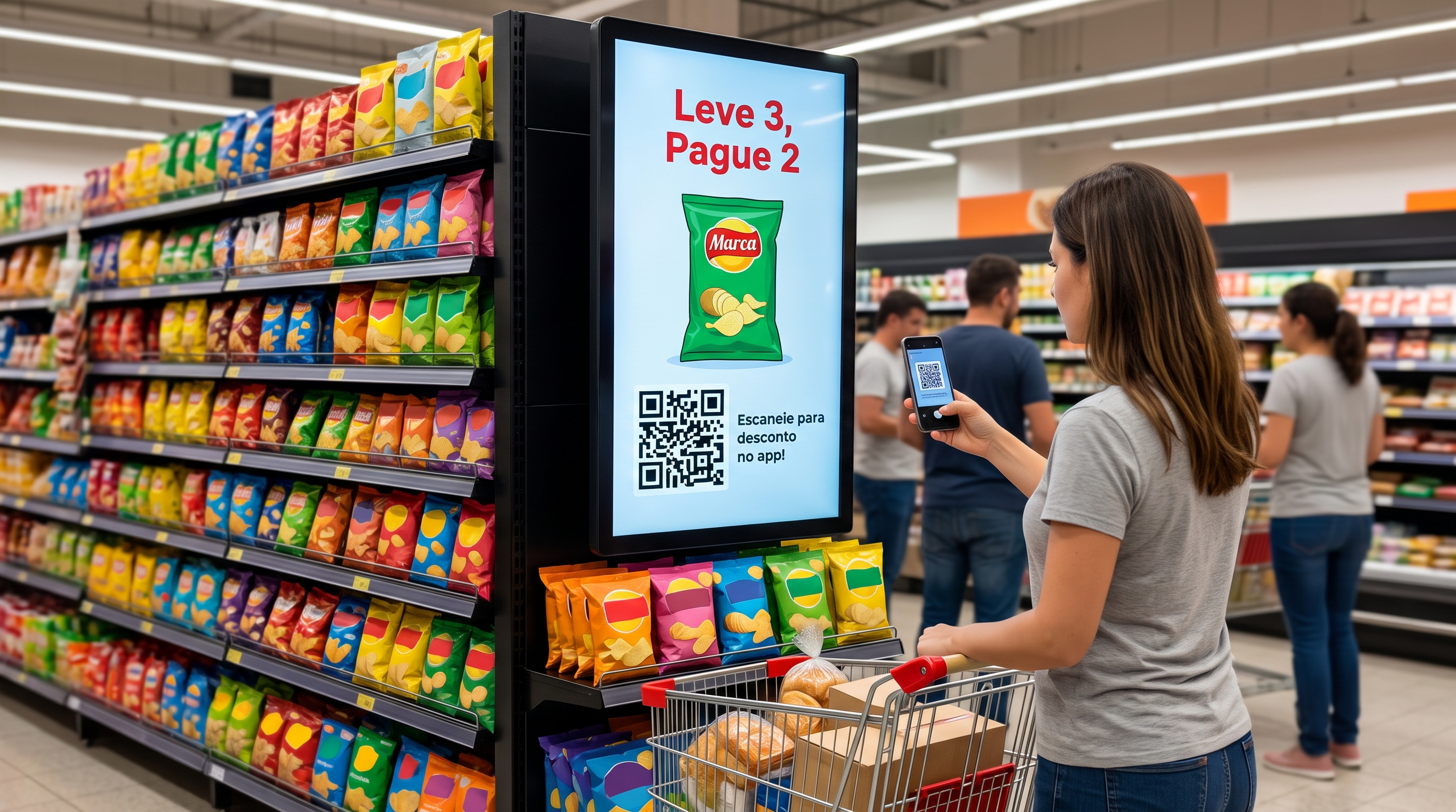 Pessoa escaneando código de QR Code no supermercado